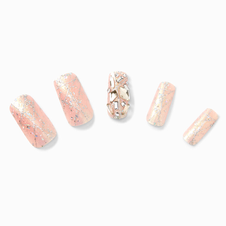 Extra Bling Long Square Vegan Faux Nail Set - 24 Pack,