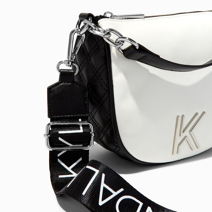 KENDALL + KYLIE Black &amp; White Colorblock Saddle Crossbody Bag,