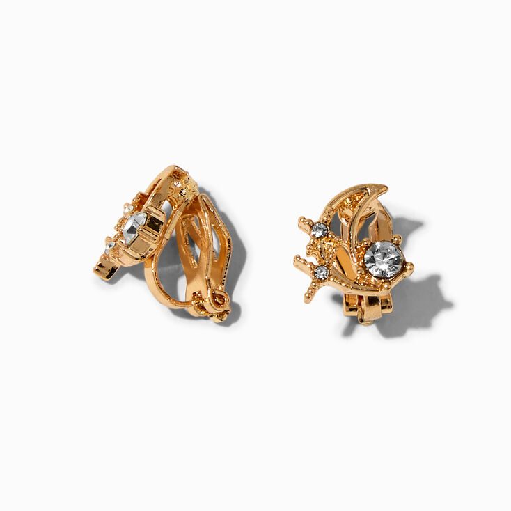 Gold-tone Moon &amp; Stars Cluster Clip-On Stud Earrings,