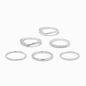 Silver Delicate Geometric Rings - 6 Pack,