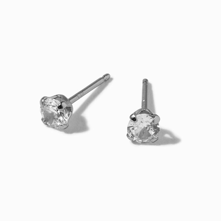 Icing Select Sterling Silver Platinum 4MM Round Cubic Zirconia Stud Earrings,