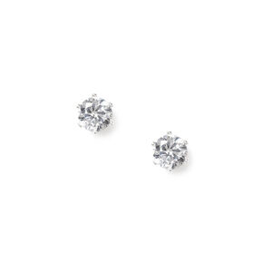 Silver-tone Cubic Zirconia Brilliant Cut 7MM Stud Earrings,