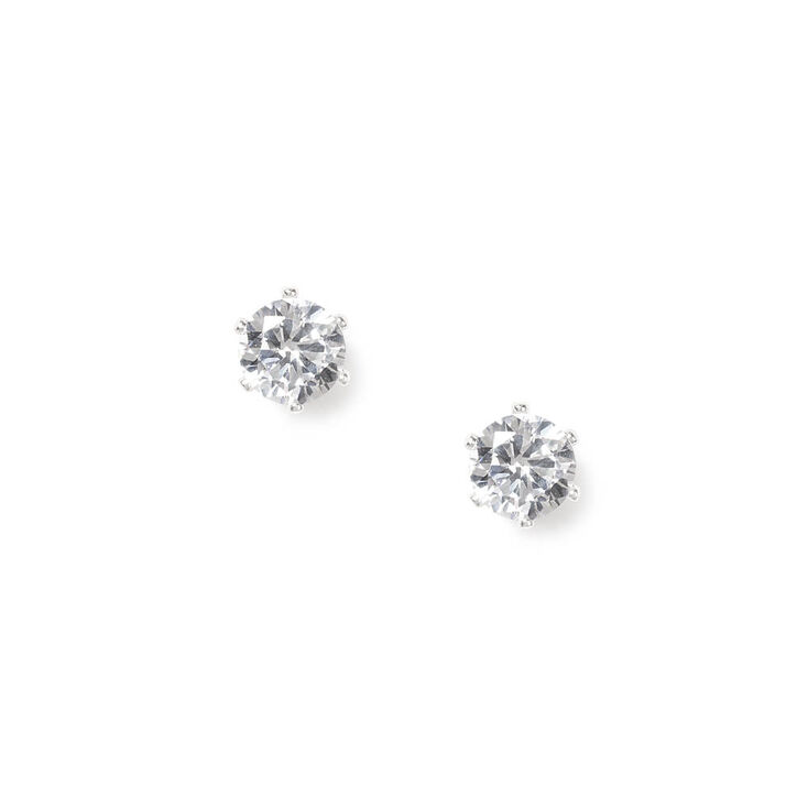 7MM Cubic Zirconia Brilliant Cut Stud Earrings,