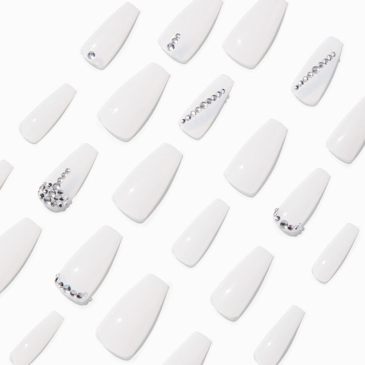 Milky Bling Squareletto Faux Nail Set - 24 Pack,