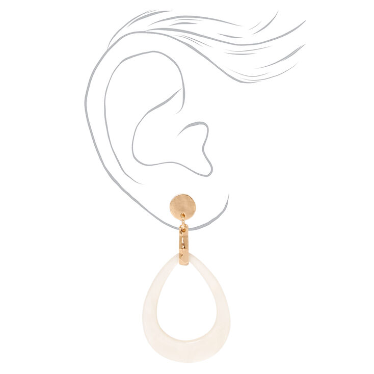 Gold 2&quot; Teardrop Clip On Drop Earrings - White,