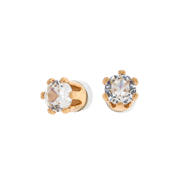 Gold Cubic Zirconia 3MM Round Magnetic Stud Earrings,