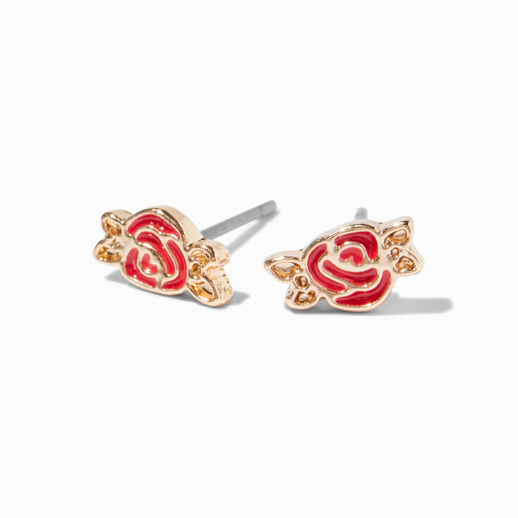 Enameled Red Rose Stud Earrings,