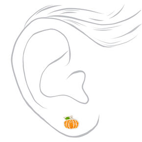 Sterling Silver Glitter Pumpkin Stud Earrings,