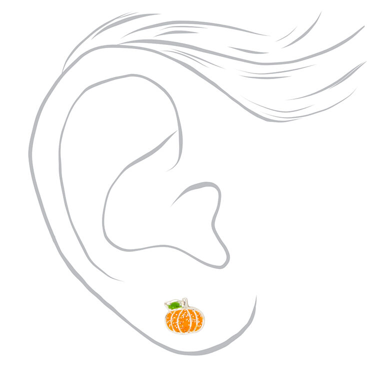 Sterling Silver Glitter Pumpkin Stud Earrings,