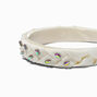 White Braided Iridescent Stone Puff Headband,