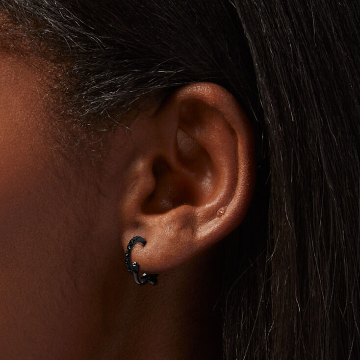 Black Crystal 10MM Clip-On Hoop Earrings,