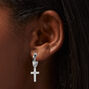 Silver-tone Stainless Steel Cubic Zirconia 15MM Cross Huggie Hoop Earrings,