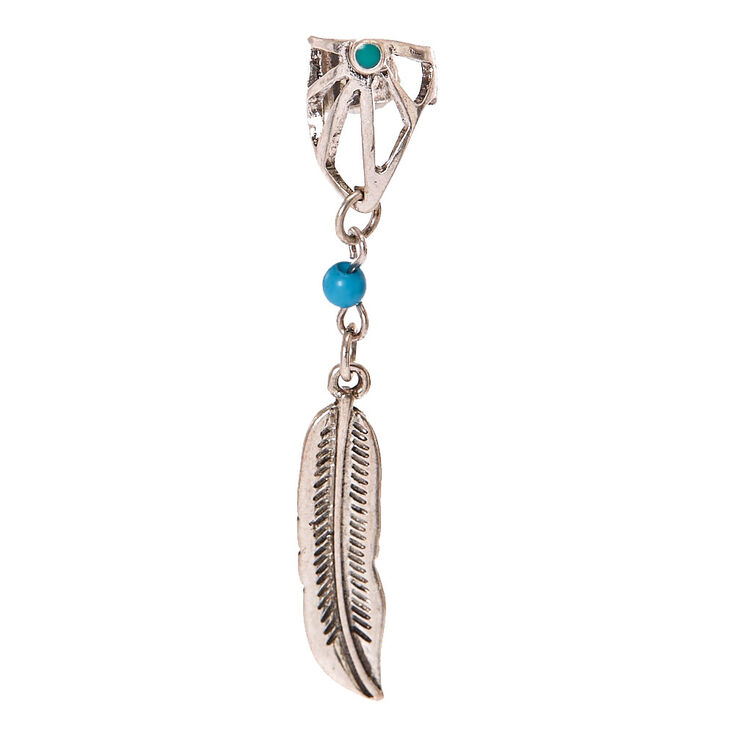 Burnished Silver Tone Filigree Feather Ear Cuff,