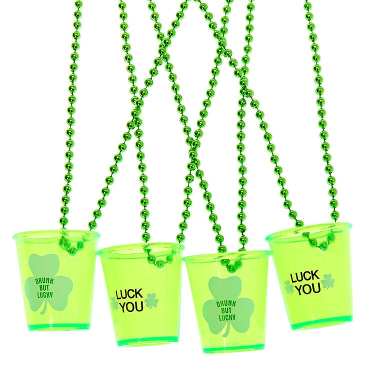 Irish Shot Glass Beaded Necklaces - Green, 4 Pack,