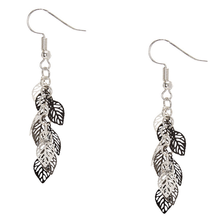 Silver & Black Leaves Drop Earrings,
