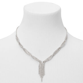 Silver Twisted Fringe 16&quot; Necklace &amp; 3&quot; Drop Earrings Jewelry Set - 2 Pack,