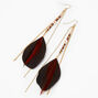 Gold 6&quot; Brown &amp; Black Beaded Feather Drop Earrings,