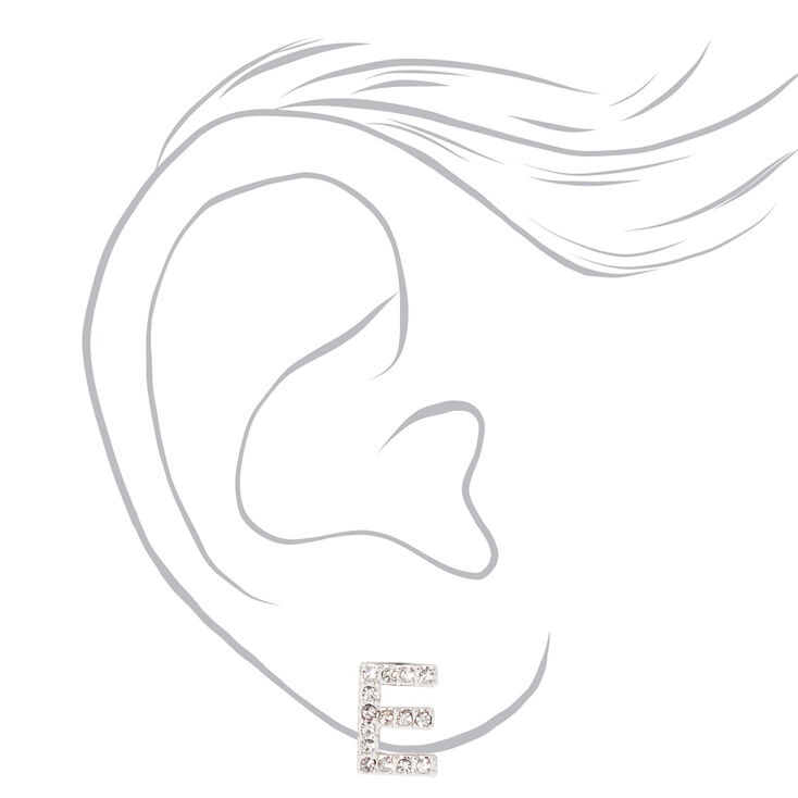 Silver Crystal Initial Stud Earrings - E,