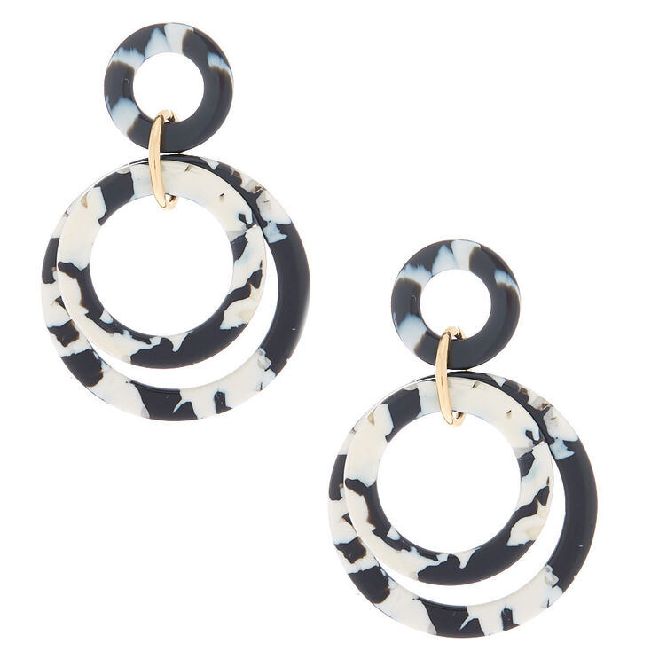 Gold 2" Layered Tortoiseshell Drop Earrings - Black,