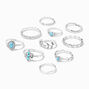 Silver &amp; Turquoise Mixed Leaf Filigree Rings - 10 Pack,