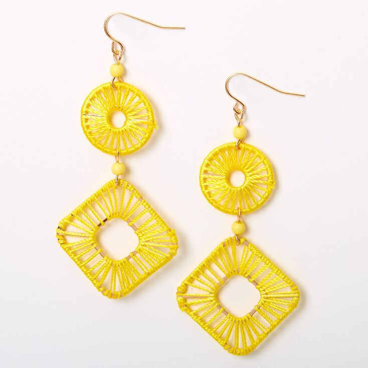 Gold 2.5" Threaded Geometric Drop Earrings - Yellow,