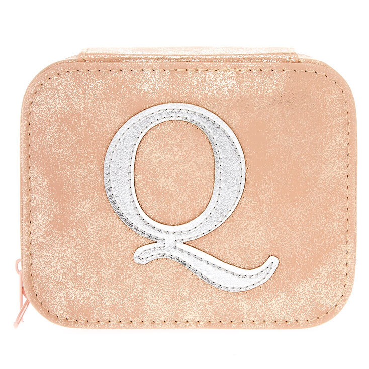 Blush Pink "Q" Initial Jewelry Case,