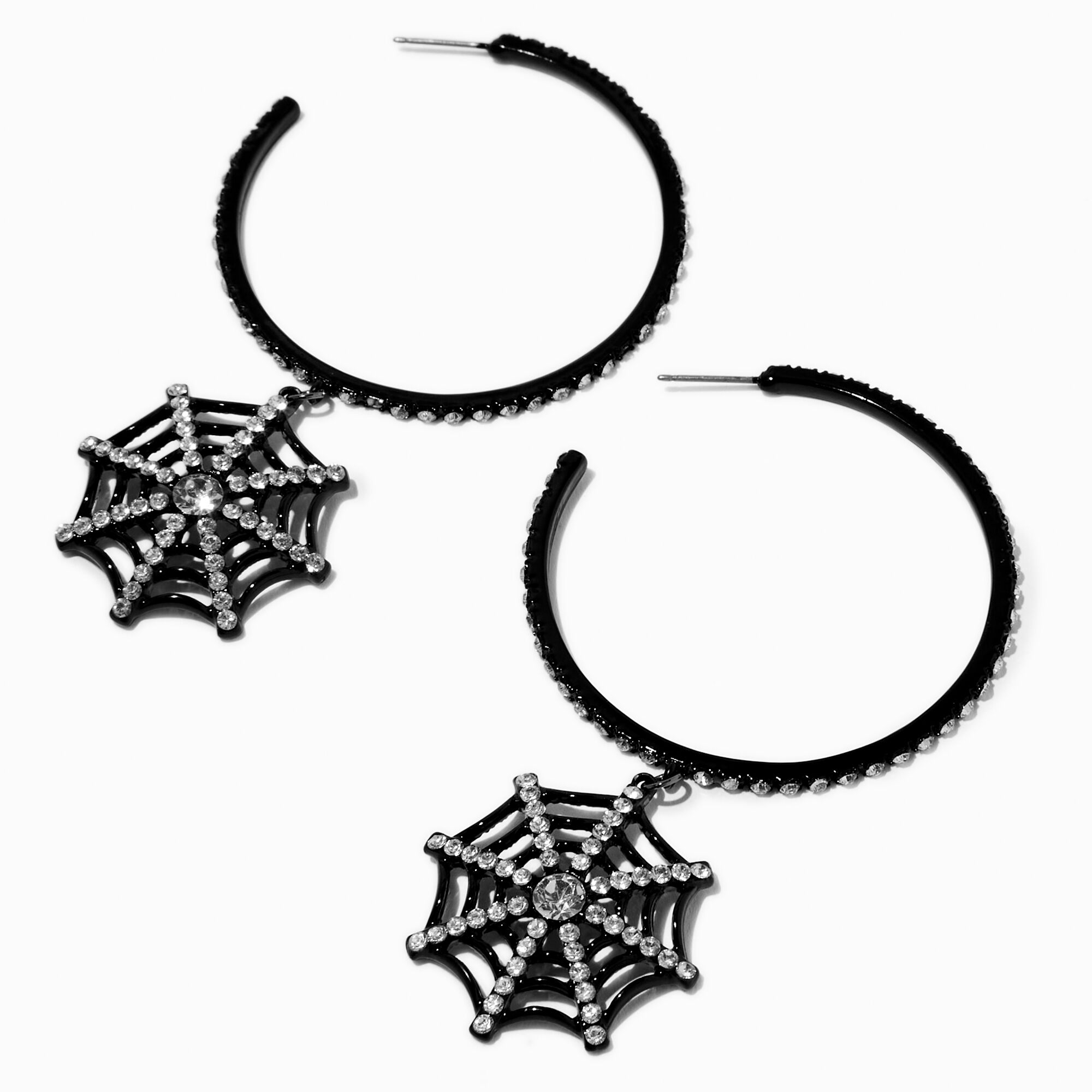 Stone Spiderweb Hoop 3 Drop Earrings Icing US