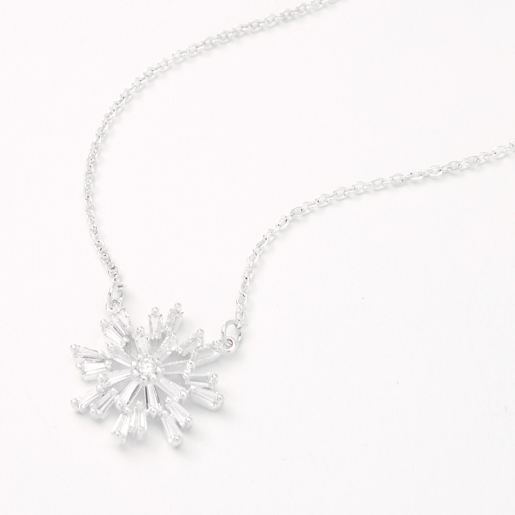 Silver Cubic Zirconia Snowflake Pendant Necklace