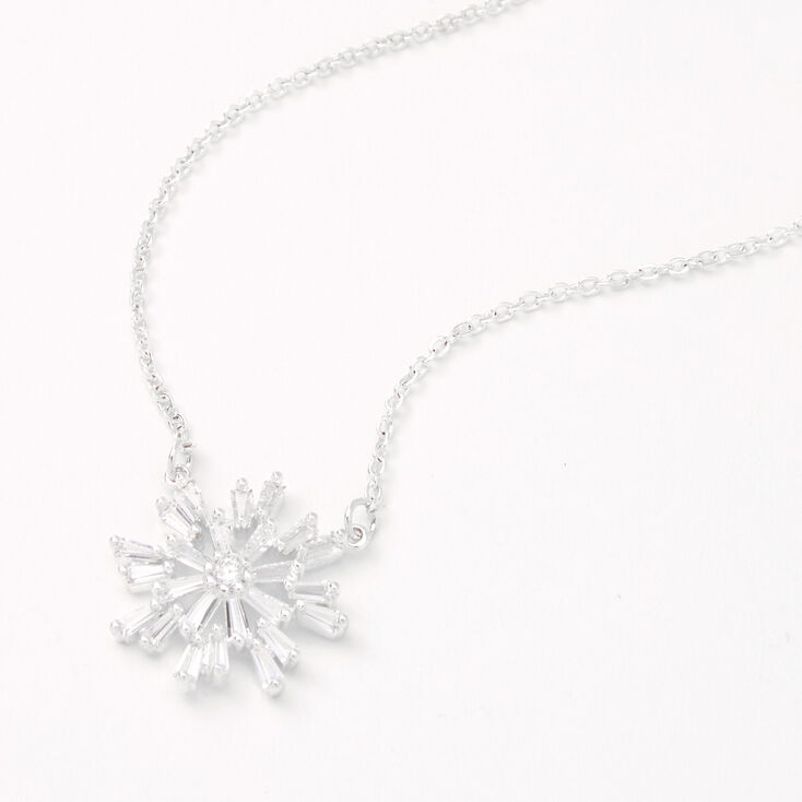 Silver Cubic Zirconia Snowflake Pendant Necklace,