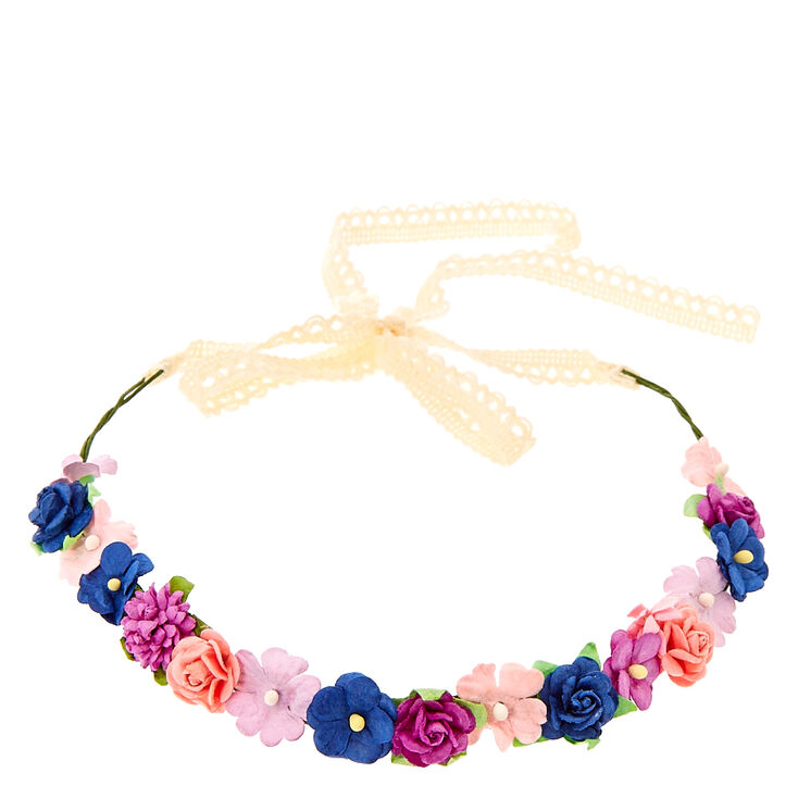 Pink, Purple, & Blue Cluster Flower Crown Headwrap,