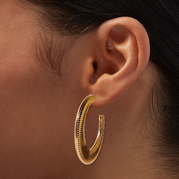 Gold-tone Ridged 40MM Hoop Earrings,