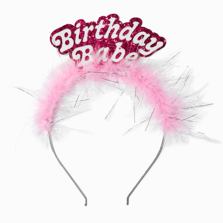&quot;Birthday Babe&quot; Pink Feather &amp; Tinsel Headband,