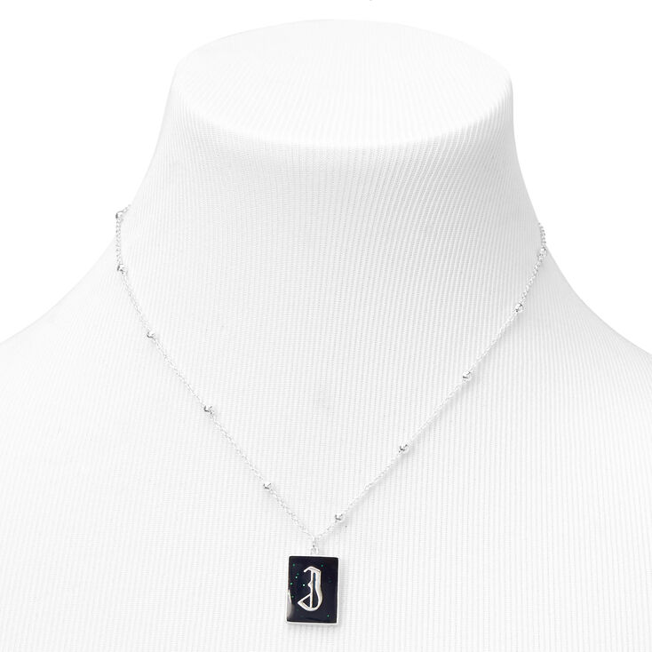 Silver Initial Rectangle Mood Pendant Necklace - J,