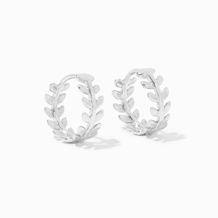 Silver 12MM Leaf Huggie Hoop Earrings,