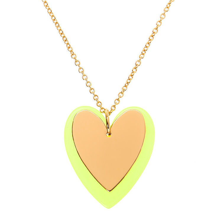 Gold Neon Double Heart Long Pendant Necklace - Yellow,
