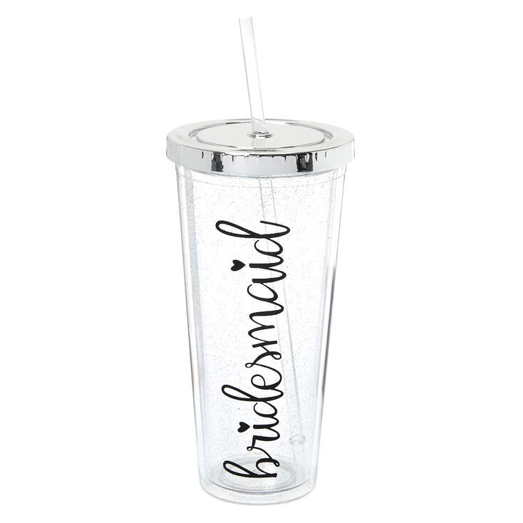 Glitter Bridesmaid Tumbler Cup - Silver,