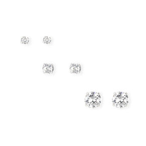 Silver Cubic Zirconia Round Martini Set Stud Earrings  - 3MM, 4MM, 6MM,