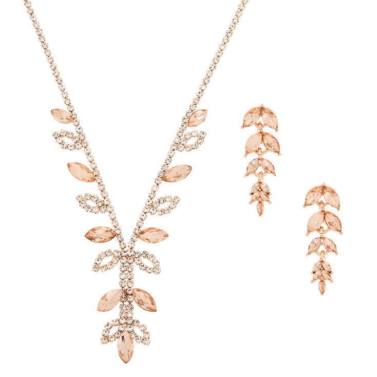 Rose Gold Rhinestone Leaf Jewelry Set - 2 Pack,