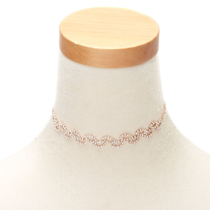 Rose Gold Rhinestone Leaf Choker Necklace,