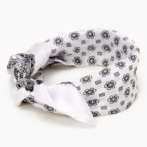 Floral Paisley Silky Bandana Headwrap - White,