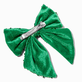 Green Velvet Sequin Large Bow Hair Clip,