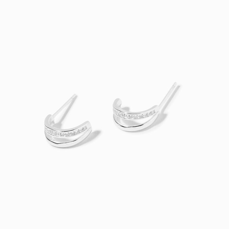 Sterling Silver 10MM Cubic Zirconia Double Hoop Earrings,