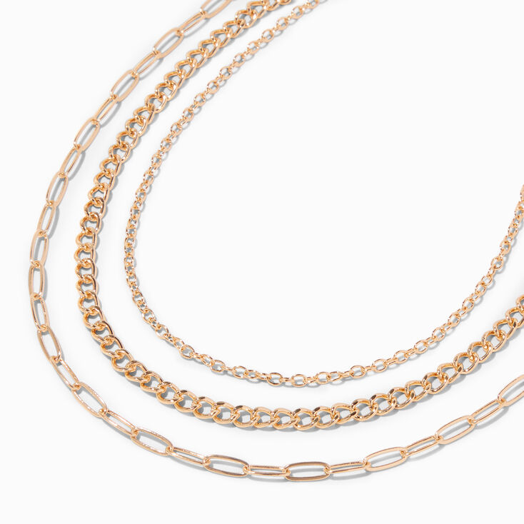 Gold Mixed Chain Link Multi Strand Chain Necklace,