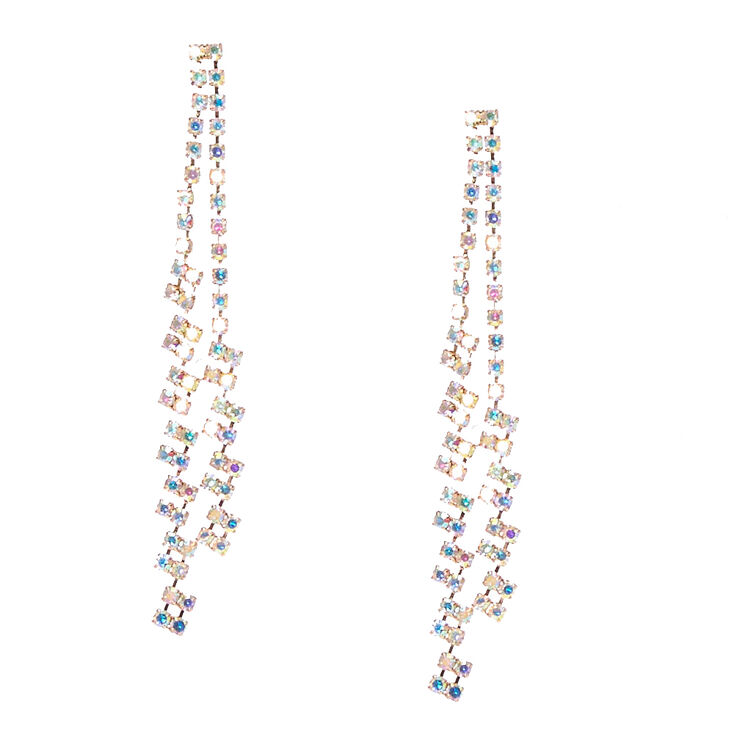 Iridescent Double Row Crystal Chain Drop Earrings,