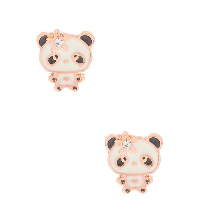 18kt Rose Gold Plated Flower Panda Stud Earrings,