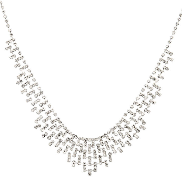 Silver Rhinestone Mosaic Statement Necklace,