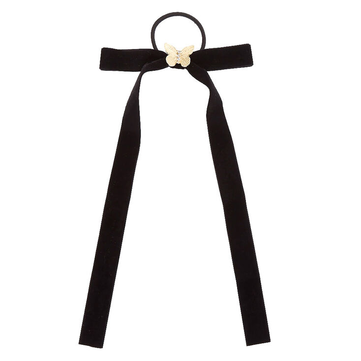 Velvet Bow Hair Tie with Butterfly Charm,