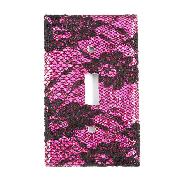 Fuchsia Glitter & Black Floral Lace Floral Lace Switch Plate Cover,
