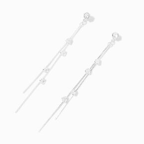 Silver 4&quot; Round Crystal Linear Drop Earrings,