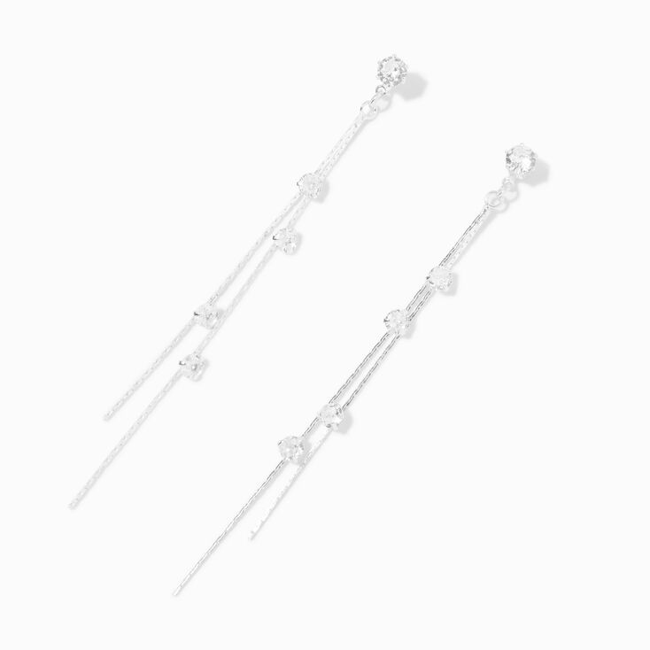 Silver 4&quot; Round Crystal Linear Drop Earrings,